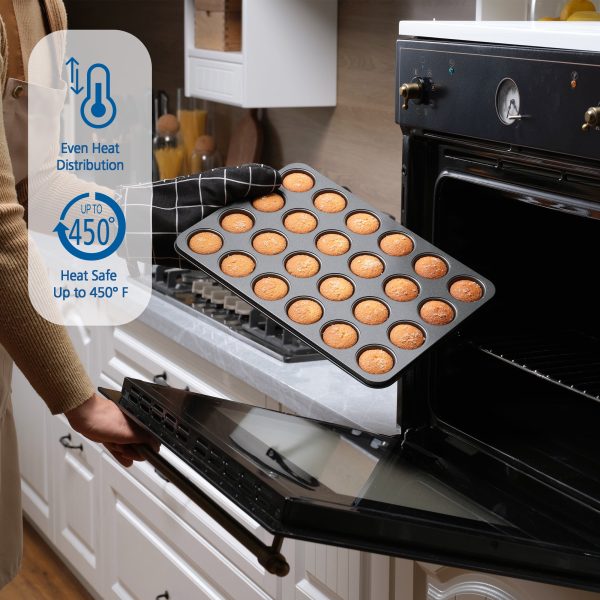 Mainstays 24 Cavity Mini Muffin Pan, Non-Stick Bakeware,1.8 inch Diameter Cups,Gray,Carbon Steel