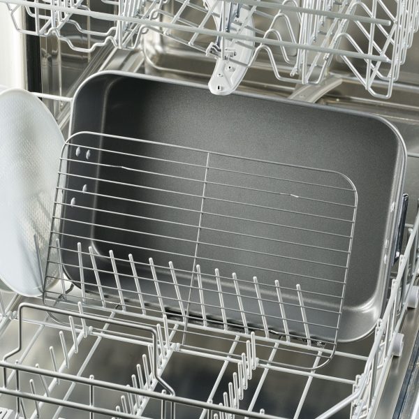 Farberware Bakeware Roasting Pan with Removable Flat Rack - 10.5x15 Inches, Dishwasher Safe, Oven-Safe to 450°F, Non-Stick Finish, Gray