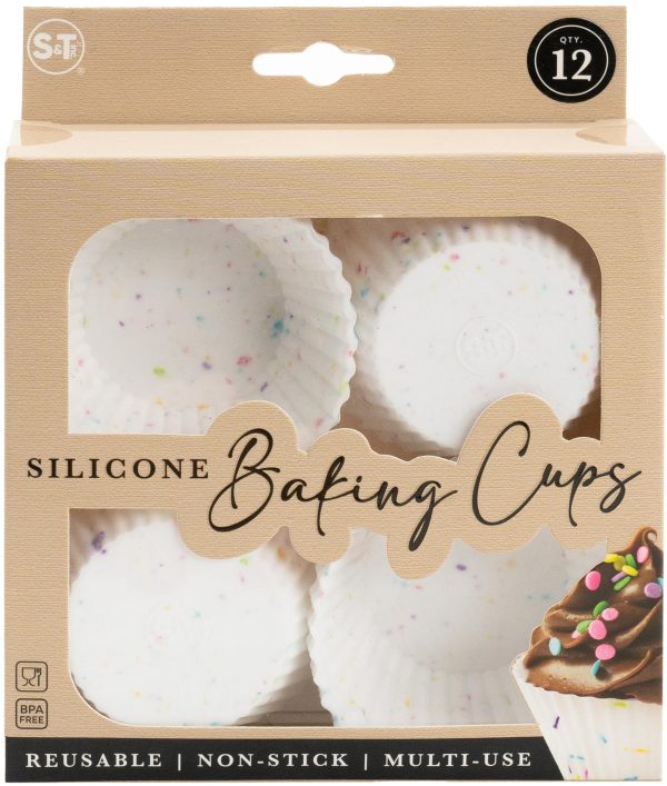 S&T Inc. Reusable Non-Stick Silicone Baking Cups-12 pack-Standard Size-Assorted Colors