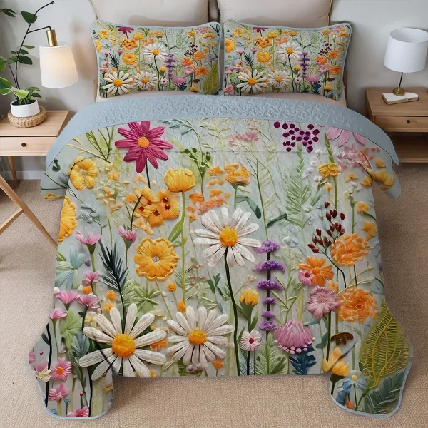 Lightweight Summer Floral Quilt Set California King